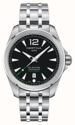 Certina Men's Ds Action Watch Quartz Stainless Steel Bracelet Black Dial C0328511105702