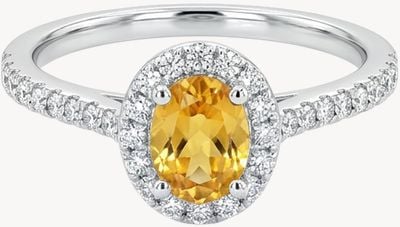 Bass Jewellery Platinum Yellow Sapphire And Diamond Halo Ring 020321 J20895