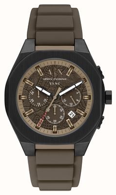 Armani Exchange Quartz Chronograph (44mm) Textured Brown Dial / Brown Silicone Strap AX4293
