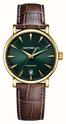 Herbelin Inspiration Automatic (38mm) Green Guilloché Dial / Brown Leather Strap 2047P16MA