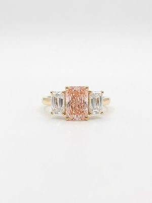 Bass Jewellery 18ct Yellow Gold Lab Grown Radiant Cut Pink Diamond Trilogy J48328