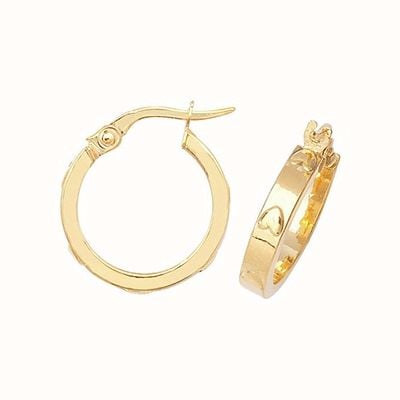 James Moore TH 9k Yellow Gold Heart Pressed Hoop Earrings 12 mm ER665