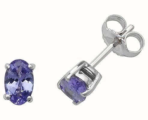 James Moore TH 9k White Gold Oval Tanzanite Stud Earrings ED242WT