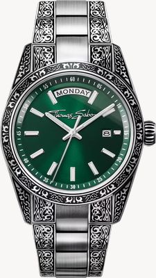 Thomas Sabo Rebel At Heart 'Revive' (36mm) Smoke Green Sunburst Dial / Engraved Stainless Steel Bracelet WA0426-201-201-36
