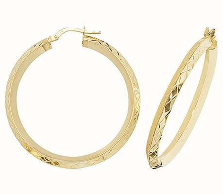 James Moore TH 9k Yellow Gold Hinged Hoop Earrings 30 mm ER1018-30