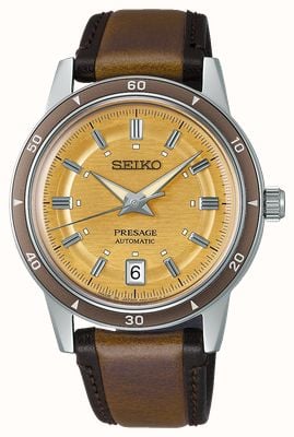 Seiko Presage Style 60s Automatic (39.5mm) Golden Yellow Dial / Brown Leather Strap SRPL75J1