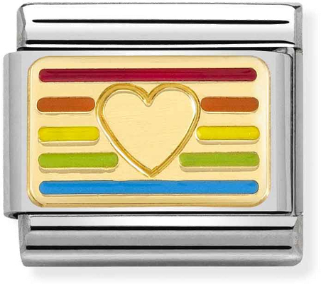 Nomination Classic PLATES Steel Enamel And 18k Gold Rainbow HEART Flag Charm 030263/24