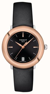 Tissot Glendora 18K Gold Black Leather Strap Watch T9292104605100