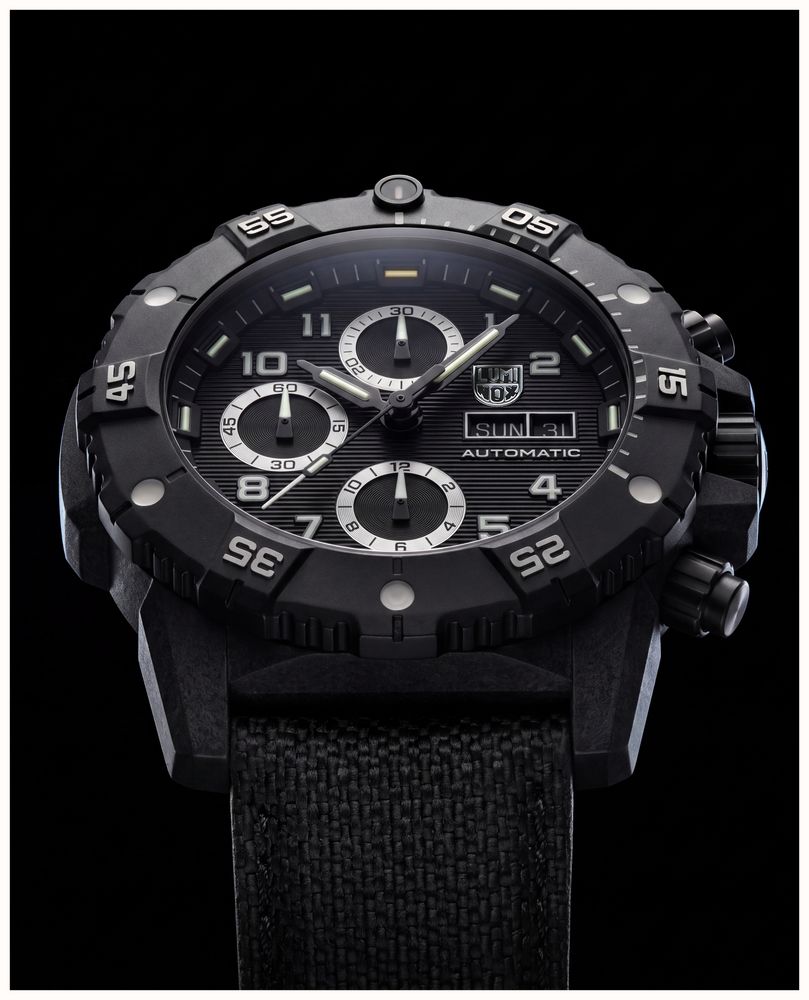 Luminox Master Carbon SEAL Auto Chrono 3880 Series (45mm) Black Dial / Black Technical Matrix Leather Strap Watch XS.3881 - alternate view 7