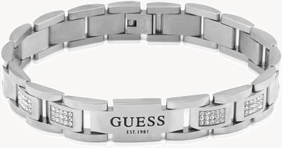 Guess Men's Steel 12mm Flat Chain Crystal-Set Bracelet JUMB01342JWSTT/U