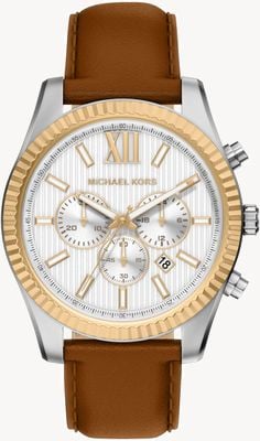 Michael Kors Lexington Chronograph (45mm) Silver Dial / Brown Leather Strap MK9257