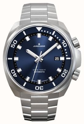 Junghans Aquaris Automatic (46.9mm) Blue Sunburst Dial / Stainless Steel Bracelet + Black Rubber Strap 27/4660.44