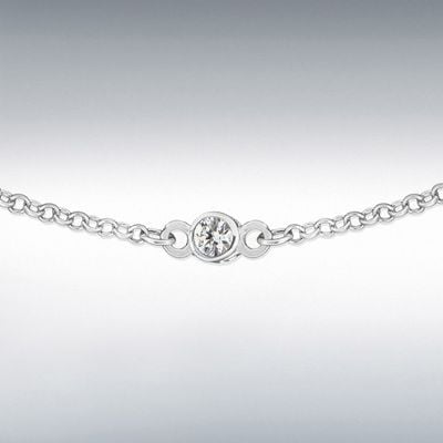 IBB Sterling Silver 3mm CZ Station Necklace 46cm/18" 8.18.2274