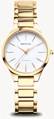 Bering Women's Titanium (30mm) White Dial / Gold-Tone Titanium Bracelet 15630-734