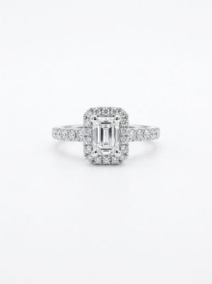 0.56ct Natural Emerald Diamond Platinum Halo Ring J98039