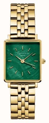Rosefield Boxy XS (22mm) Emerald Green Mother-of-Pearl Dial / Gold-Plated Stainless Steel Bracelet BEGSG-Q050