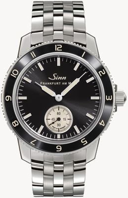 Sinn 104 Classic 12 Small-Seconds (41mm) Black Electroplated Dial / Stainless Steel Fine Link Bracelet 104.060 FINE LINK