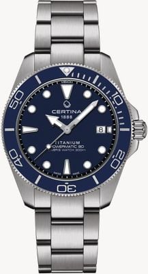 Certina DS Action Diver Powermatic 80 (40.5mm) Blue Dial / Titanium Bracelet Watch Exdisplay Watch C0484074404100-Exdislay -scratches