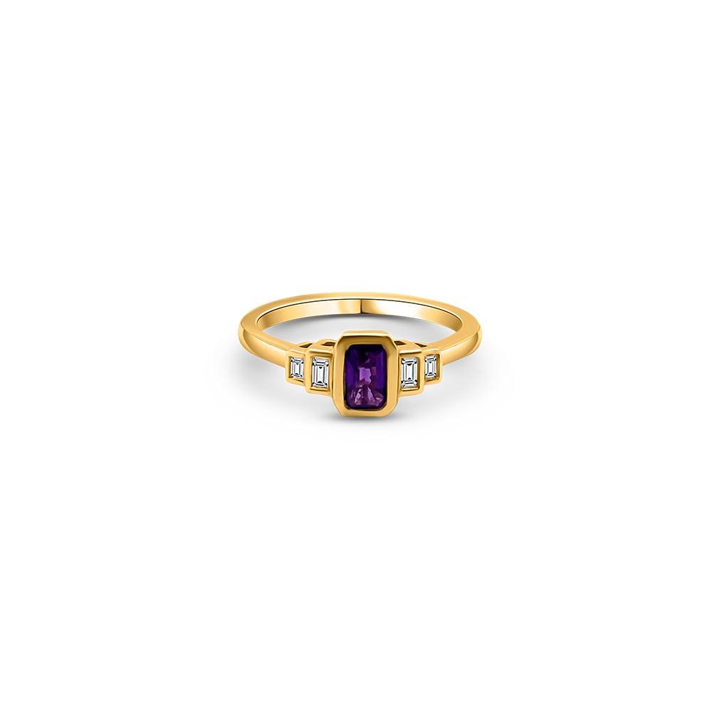 James Moore SR1871 9ct Yellow Gold Amethyst And Diamond Ring Jewellery