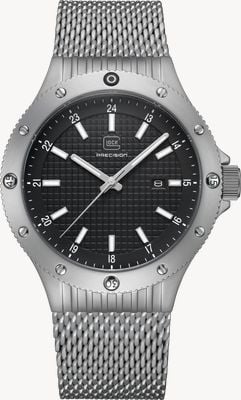 GLOCK Precision Date Quartz (44mm) Black Textured Dial / Stainless Steel Mesh Bracelet GW-33-4-24