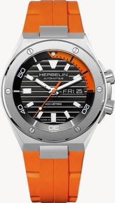 Herbelin Cap Camarat Diver Automatic (42mm) Black Dial / Orange FKM Rubber Strap 1745A14CMD