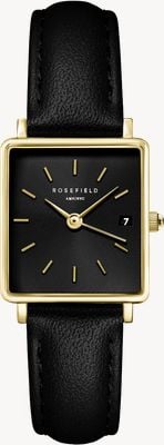 Rosefield Boxy XS (22mm) Black Dial / Black Leather Strap QBBLG-Q53
