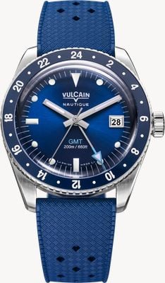 Vulcain Skindiver GMT Automatic Limited Edition (38.3mm) Blue Dial / Blue Tropic Rubber Strap Watch 680174B37.BAR254