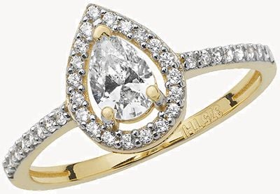 Treasure House 9ct Yellow Gold CZ Pear Halo Ring SIZE L RN906/L
