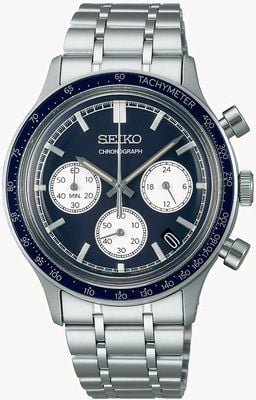 Seiko Racing Sports Chronograph (38.7mm) Navy Blue Dial / Stainless Steel Bracelet Watch Exdisplay SSB477P1-Exdisplay