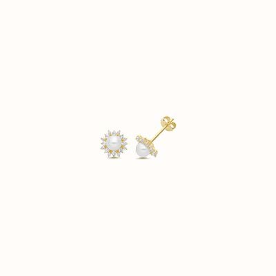 James Moore TH 9CT YEL GOLD FRESHWATER PEARL & CZ STUDS ES2071