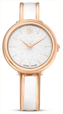 Swarovski Crystalline Bangle (32mm) Silver Crystal Dial / Rose-Gold PVD Steel & White Enamel Insert Bracelet 5689324