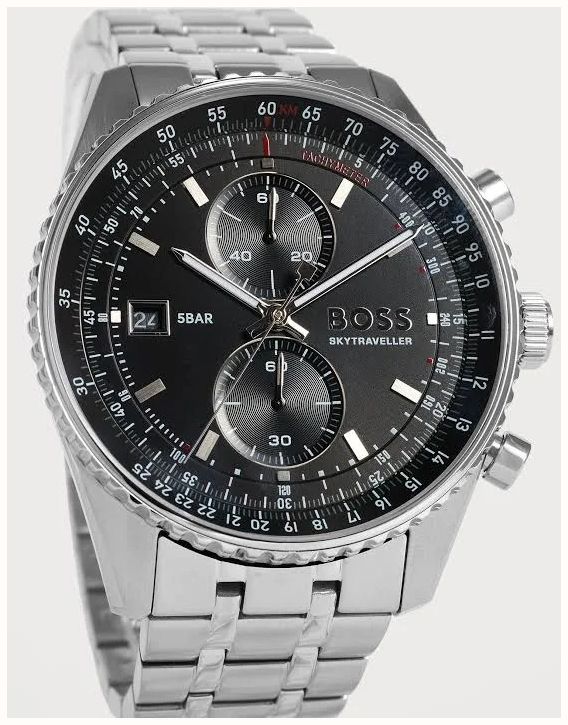 BOSS Mens 43mm Stainless Steel Black Dial Chronograph Skytraveller Pro 1514349 - alternate view 2