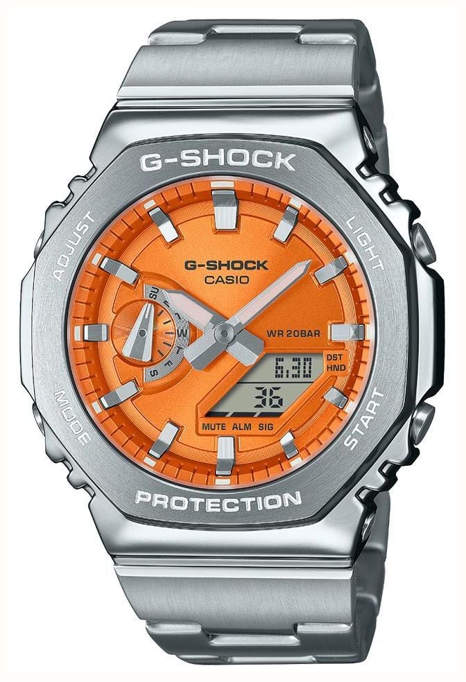 Casio G Shock Metal Steel Edition 44.4mm Orange Dial Stainless Steel Bracelet GM 2110D 4AER