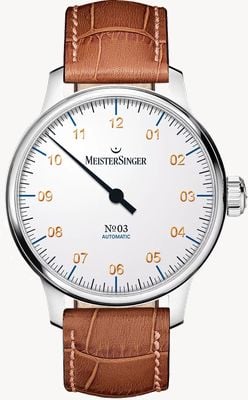 MeisterSinger No.03 White Dial / Brown Leather Strap AM901G