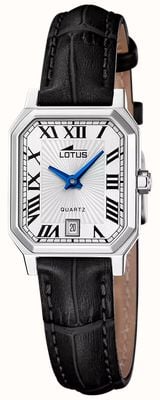 Lotus Square Series Quartz (21.2mm) Silver Sunray Dial / Black Leather Strap Watch 19082/1