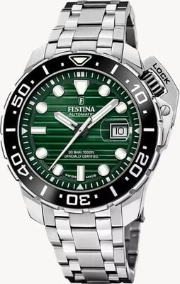 Festina Swiss Made Automatic COSC Diver (47.3mm) Green Dial / Stainless Steel Bracelet SET Watch F20043/4