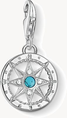 Thomas Sabo Compass Charm Turquoise 925 Sterling Silver/ Simulated Turquoise/ Zirconia 1228-405-17