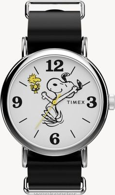 Timex x Peanuts Weekender Snoopy (40mm) White Dial / Black LWG Leather Strap TW2Y60900