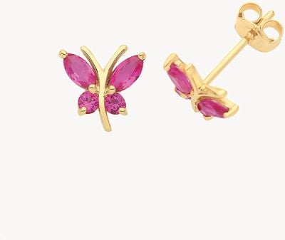 9ct Gold Pink Cz Butterfly Stud Earrings ES1602R