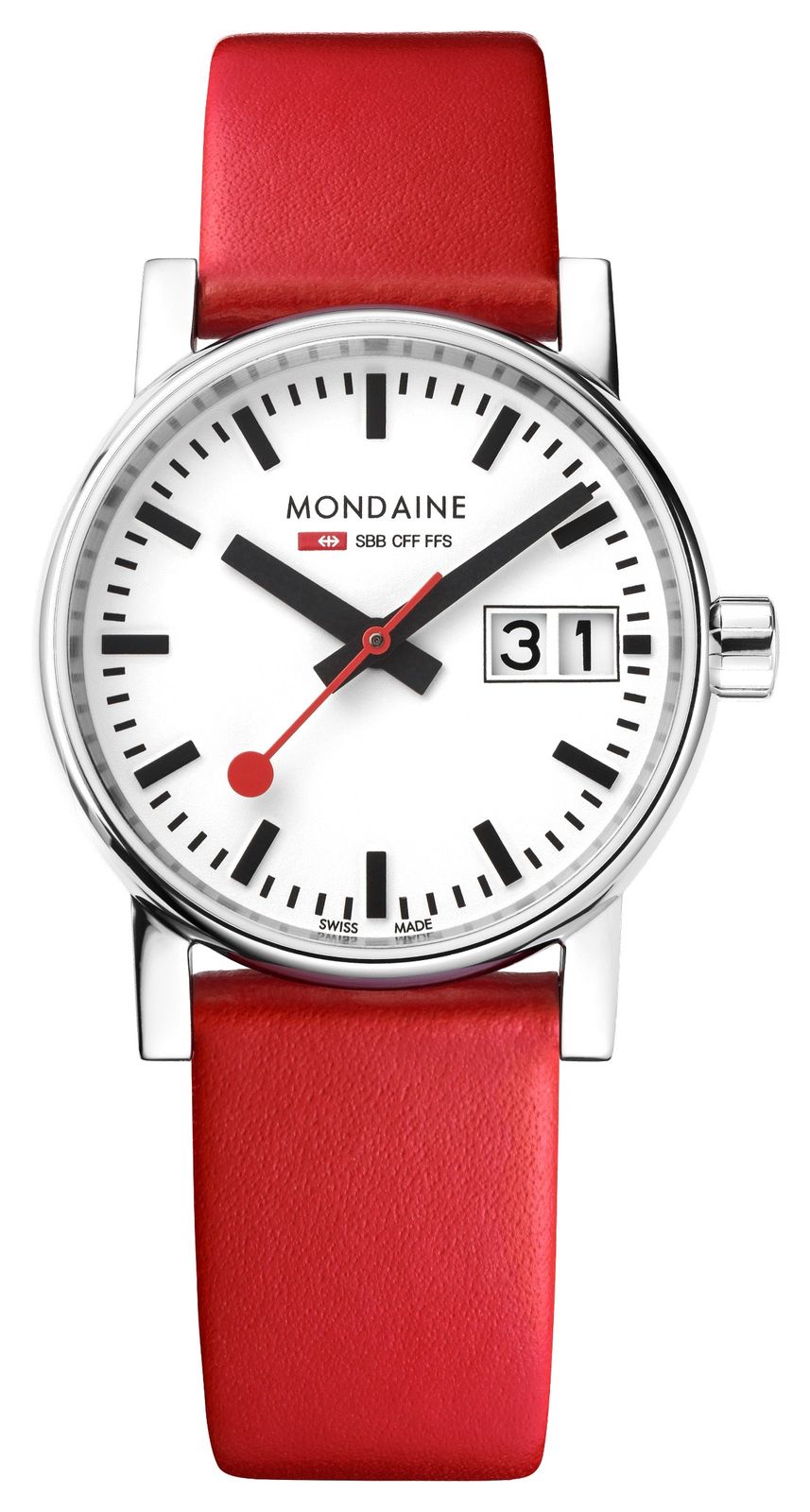 Mondaine MSE.30210.LCV Evo2 Big Date (30mm) White Dial / Red Watch
