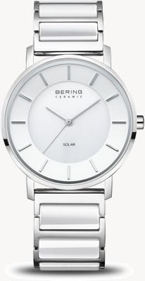 Bering Solar Polished Silver (35mm) White Dial / Stainless Steel & Ceramic Bracelet 19535-754