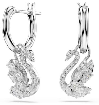 Swarovski Swan drop earrings, Mixed cuts, Swan, White, Rhodium plated 5759942