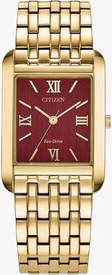 Citizen Eco-Drive Dress Classic (26.5mm) Burgundy Sunray Dial / Gold PVD Stainless Steel Bracelet BJ6572-54X