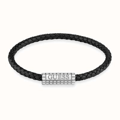 Guess Men's Black Vintage Leather Stainless Steel Bracelet JUMB02141JWSTBKL