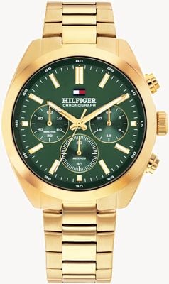 Tommy Hilfiger HUDSON Chronograph (40mm) Green Dial / Gold PVD Stainless Steel Bracelet 1710736
