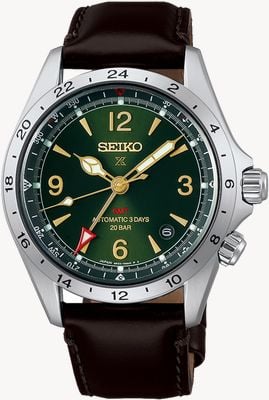 Seiko Prospex Alpinist Mechanical GMT (39.5mm) Green Sunray Dial / Brown Leather Strap Watch HBC007J1