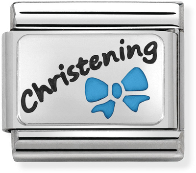 Nomination Classic OXIDIZED PLATES In Steel Enamel And 925 Silver Light Blue Christening Charm 330208/18