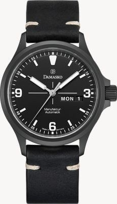 Damasko DK36/2 Three-Hand Day/Date Manufacture Automatic (40mm) Black Dial / Black Leather Strap DK36/2-VINTAGE BLACK LEATHER
