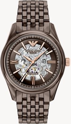 Emporio Armani Ceramic Automatic (43mm) Skeleton Dial / Brown Ceramic Bracelet AR60101