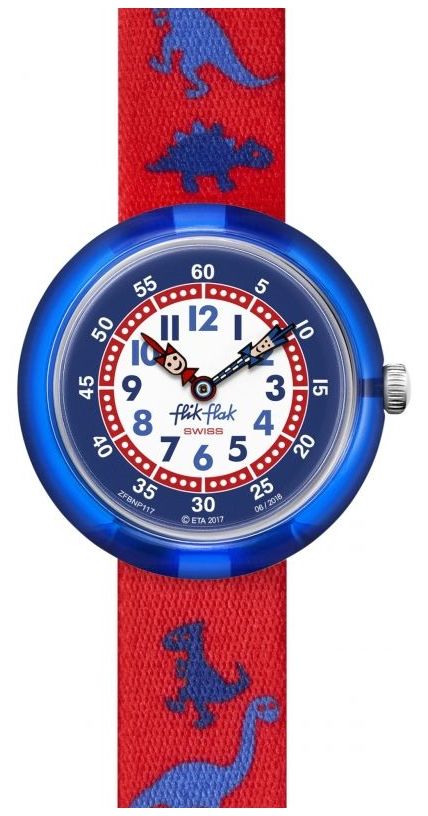 Flik Flak FBNP117 | Dinosauritos | Red Dinosaur Print Fabric Watch